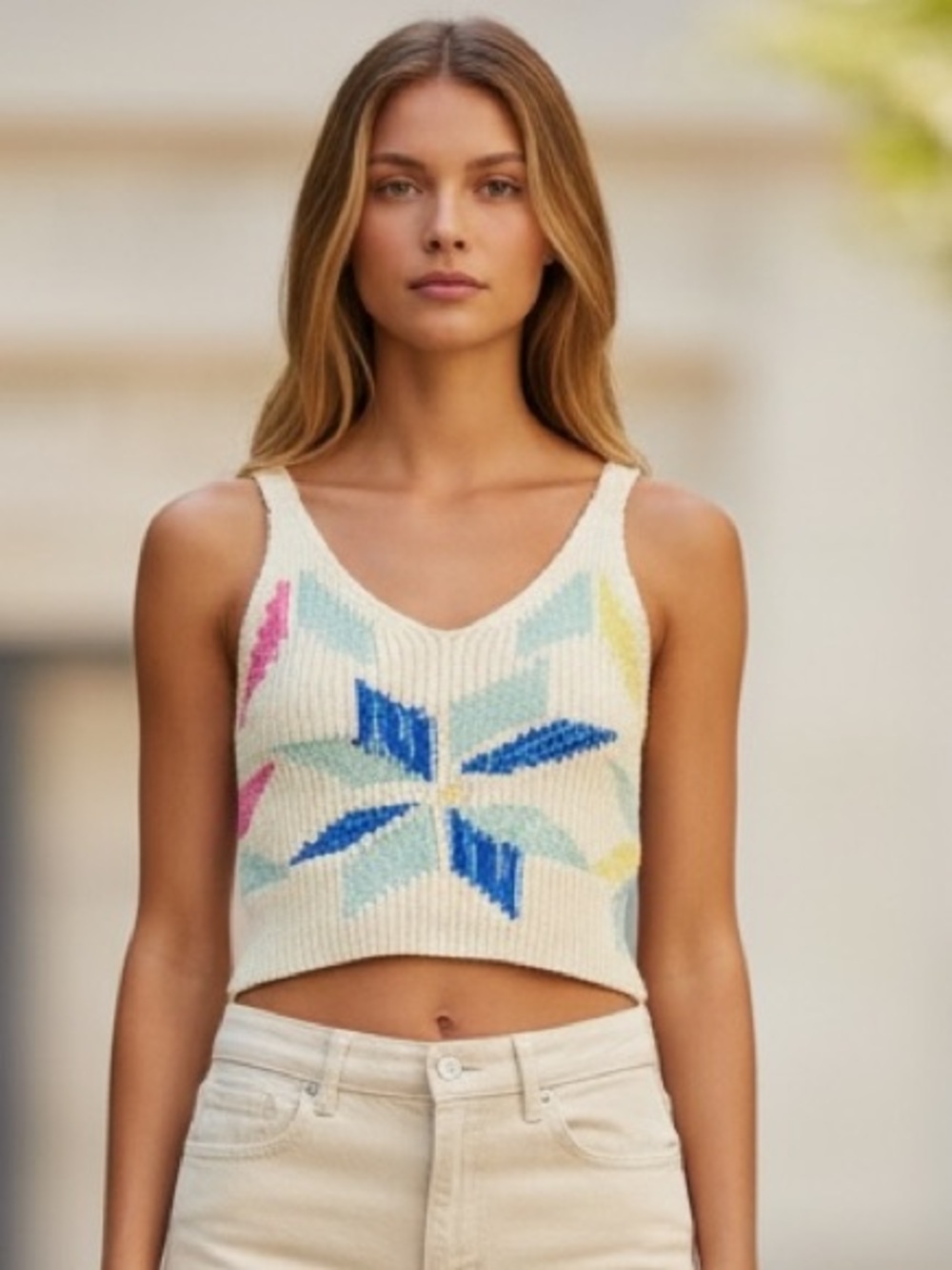 Mother The Cropped Varsity All Star Pinwheel Size XS Knitted Tank